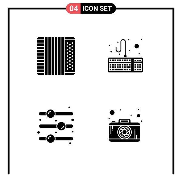 Пакет Творчих Суцільних Гліфів Акордеону Музика Клавіатура Фото Елементи Дизайну — стоковий вектор