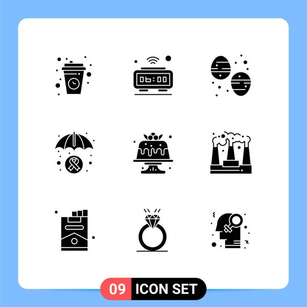 Pictogram Set Van Eenvoudige Solid Glyphs Van Kanker Bewustzijn Verzekering — Stockvector