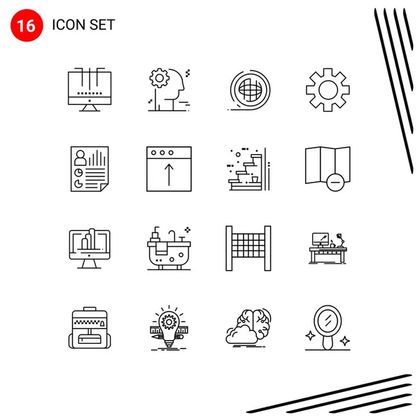 Mobile Interface Outline Set Pictograms Data Logistic Earth Gear Terra — Vector de stock