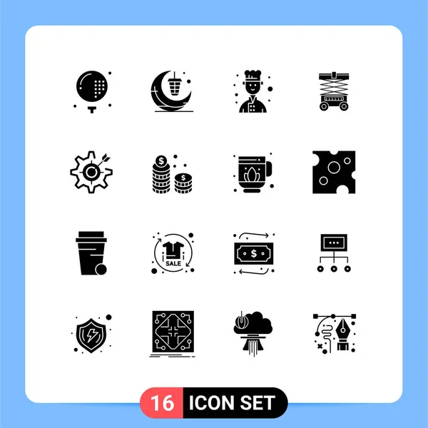 Mobile Interface Solid Glyph Set Pictograms Configure Warehouse Moon Forklift — Stock Vector