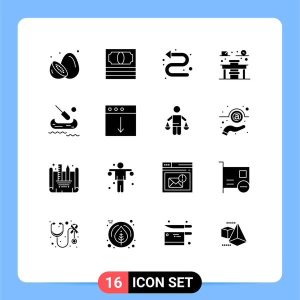 Modern Set Solid Glyphs Pictograph Canada Boat Arrows School Chair — Stock Vector