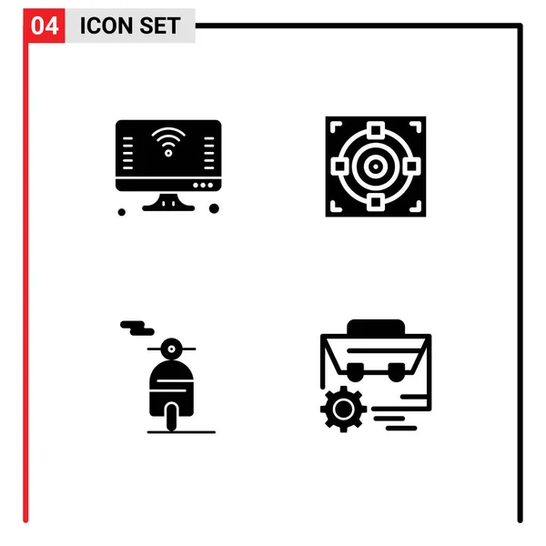 Universal Icon Symbols Group Modern Solid Glyphs Computer Motor Things — 스톡 벡터