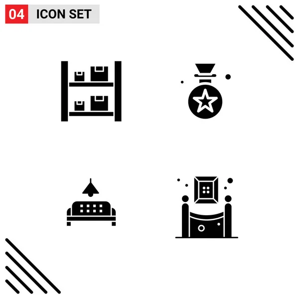 Modern Set Solid Glyphs Symbols Box Furniture Warehouse Badge Home — Stock Vector