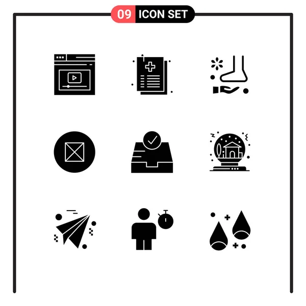 Set Commercial Solid Glyphs Pack Check Beliefs File Ancient Spa — Stock Vector