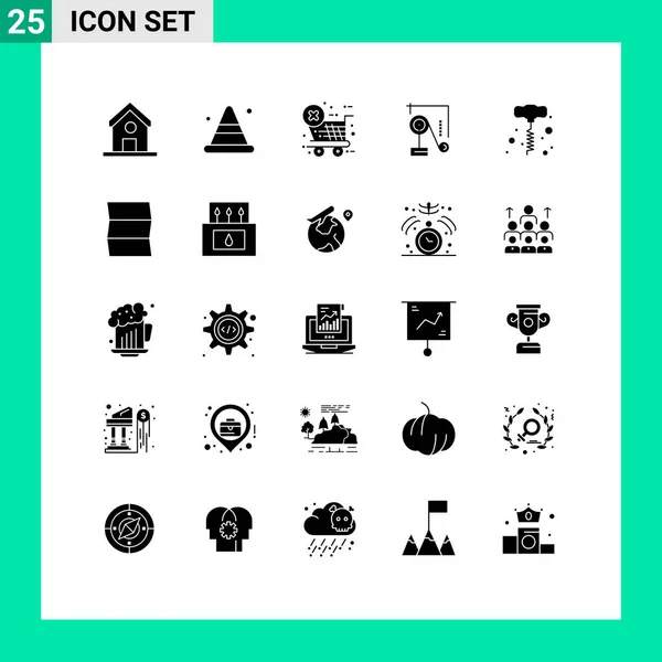 パワーツール ドリル チェックアウト 実験物理学 物理学などの25個のソリッドグリフとシンボルの現代セット編集可能なベクトルデザイン要素 — ストックベクタ