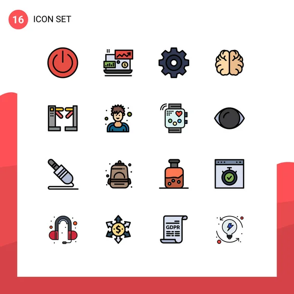 16 Universal Flat Color Filled Lines Set for Web and Mobile Applications control, knowledge, laptop, hemisphere, brain Editable Creative Vector Design Elements — Stock Illustration Universal Flat Color Filled Lines Set Web Mobile Applications Control Vector Graphics