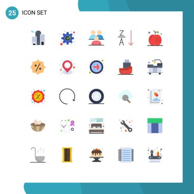 İçecekler, elma, konferans, sıralama, alfabetik Düzenleme Vektör Tasarım Elemanları için Izgarada 25 Vektör Düz Renk kümesi