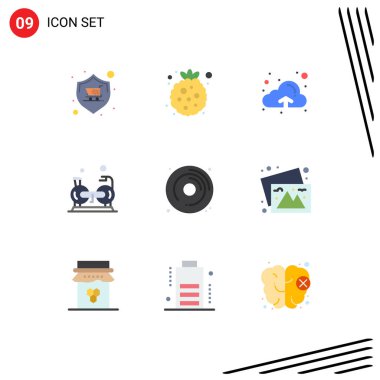 CD, spor salonu, ahududu, fitness, bisiklet düzenleyici vektör tasarım elementleri için 9 Modern UI Simgesi Simgesi seti