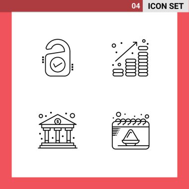 Etiket, banka, işaret, finans, ekonomi Düzenlenebilir Vektör Tasarım Elemanlarının 4 Modern Filledline Düz Renklerinden oluşan Evrensel Simge Sembolleri Grubu