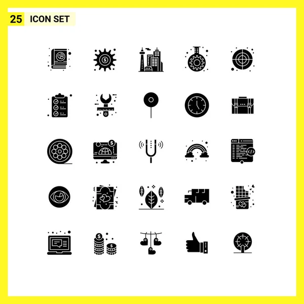 Solid Glyph Pack Universal Symbols Circular Gear Options Flask Palace — Stock Vector