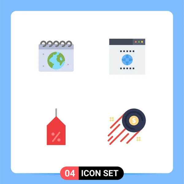現代的な4つのフラットアイコンのセット 地球の写真 ウェブサイト ビジネス編集可能なベクトルデザイン要素 — ストックベクタ