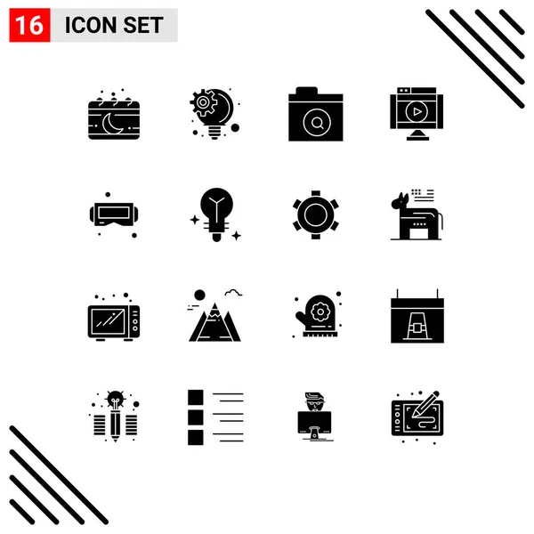 User Interface Solid Glyph Pack Modern Signs Symbols Glasses Video — Stock Vector