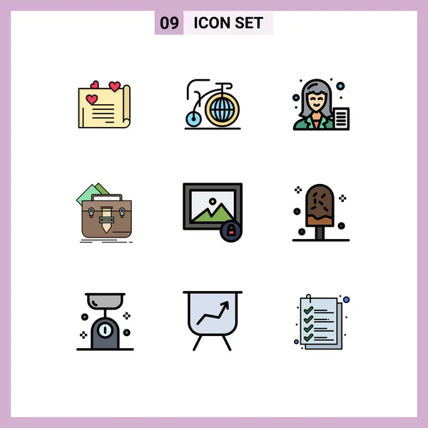 Set Modern Icons Sysymbols Signs Briefcase File Blog Bag Writer — Vector de stock