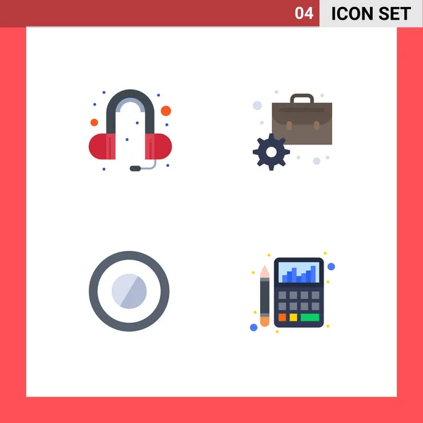 Set Commercial Flat Icons Pack Ear Tablet Briefcase Management Budget — Stock Vector