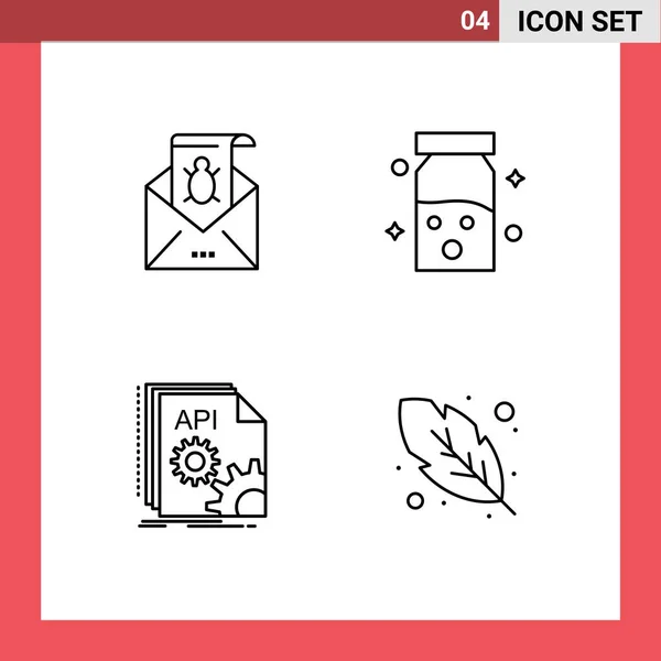象形文字集4个简单的滤线平面颜色 包含缺陷 电子邮件 医学编辑向量设计元素 — 图库矢量图片