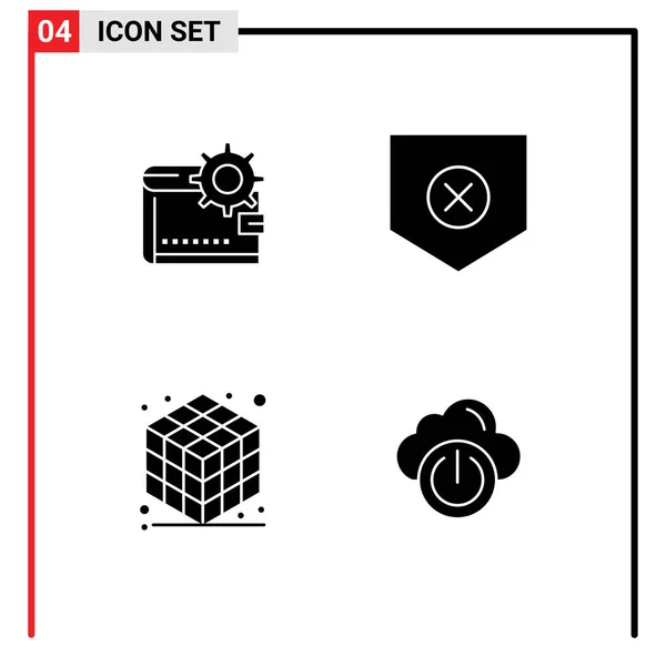 4ユニバーサルソリッドグリフ記号財布 シールド キューブ編集可能なベクトルデザイン要素のシンボル — ストックベクタ