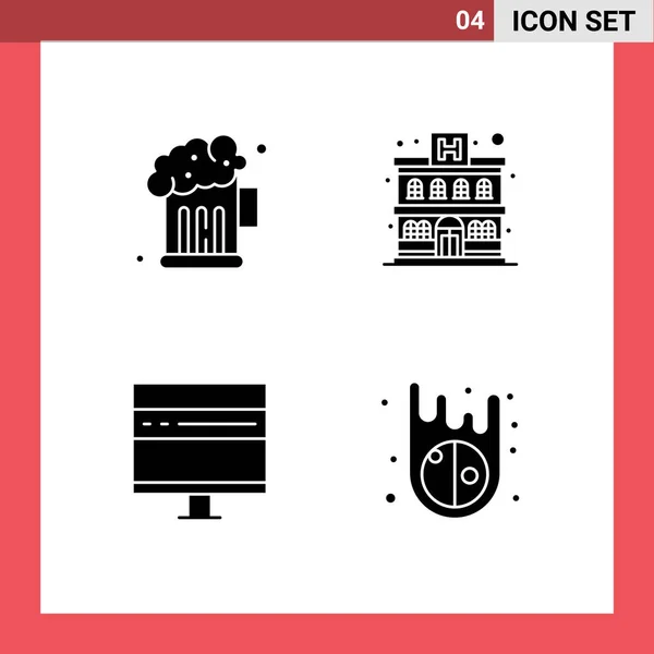 Mobile Interface Solid Glyph Set Pictograms Beer Development Apartment Browser — Stock Vector