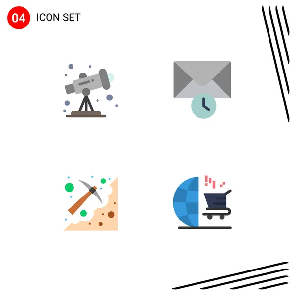 Mobile Interface Flat Icon Set Pictograms Astronomy Pick History Cave — Stock Vector