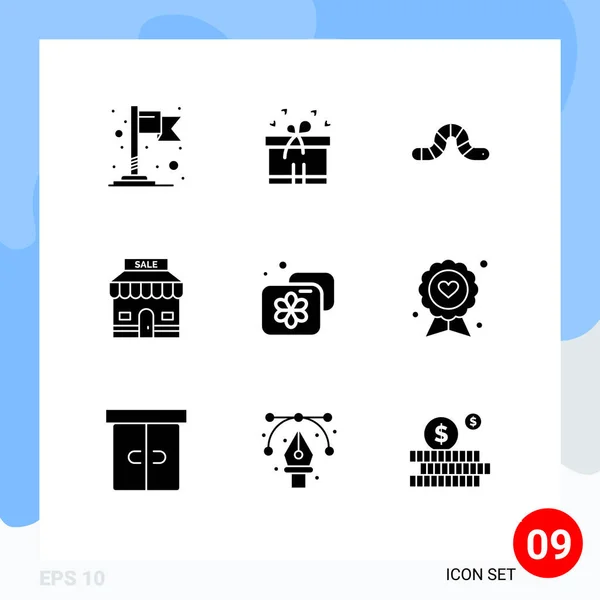 Set Commercial Solid Glyphs Pack Spa Beauty Insect Accommodation Shop — Vector de stock