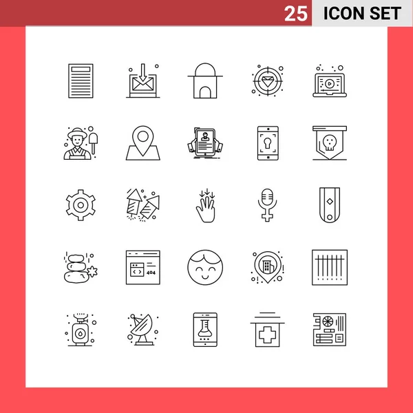 Universal Icon Symbols Grupo Líneas Modernas Vídeo Aprendizaje Edificio Islámico — Vector de stock