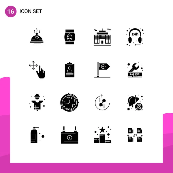 Universal Icon Symbols Grupo Glifos Sólidos Modernos Sujeción Dedo Día — Vector de stock