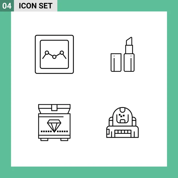 現代的な4ファイルラインフラットカラーのセットと分析 宇宙飛行士 ヘルメットなどのシンボル編集可能なベクトルデザイン要素 — ストックベクタ