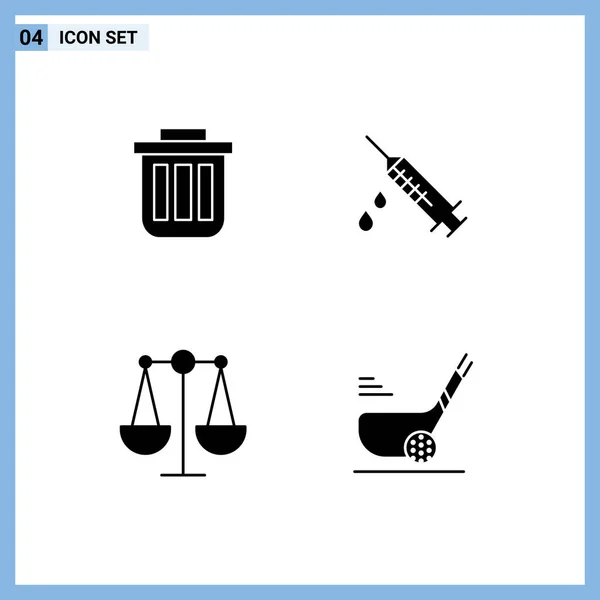 Set Vector Solid Glyphs Grid Trash Medical Can Office Balance — Stock Vector