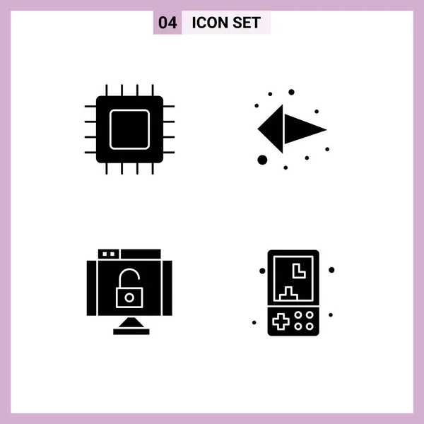 Set Vector Solid Glyphs Grid Chip Data Gadget Direction Protect — Stock Vector