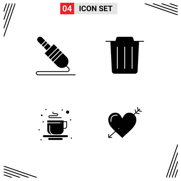 Set Commercial Solid Glyphs Csomag Audio Kábel Tea Technológia Szemét — Stock Vector