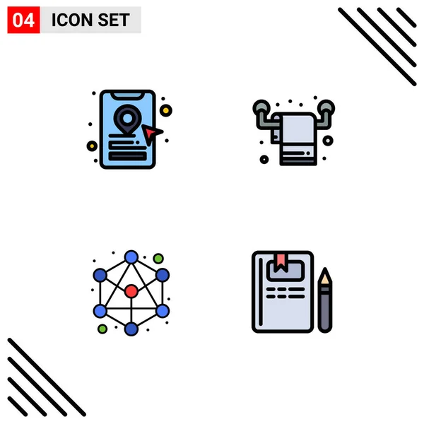 現代的な4つのファイルラインフラットカラーのセットや本のタクシー ネットワーク ハウスキーピング タオル 教育などのシンボル編集可能なベクトルデザイン要素 — ストックベクタ