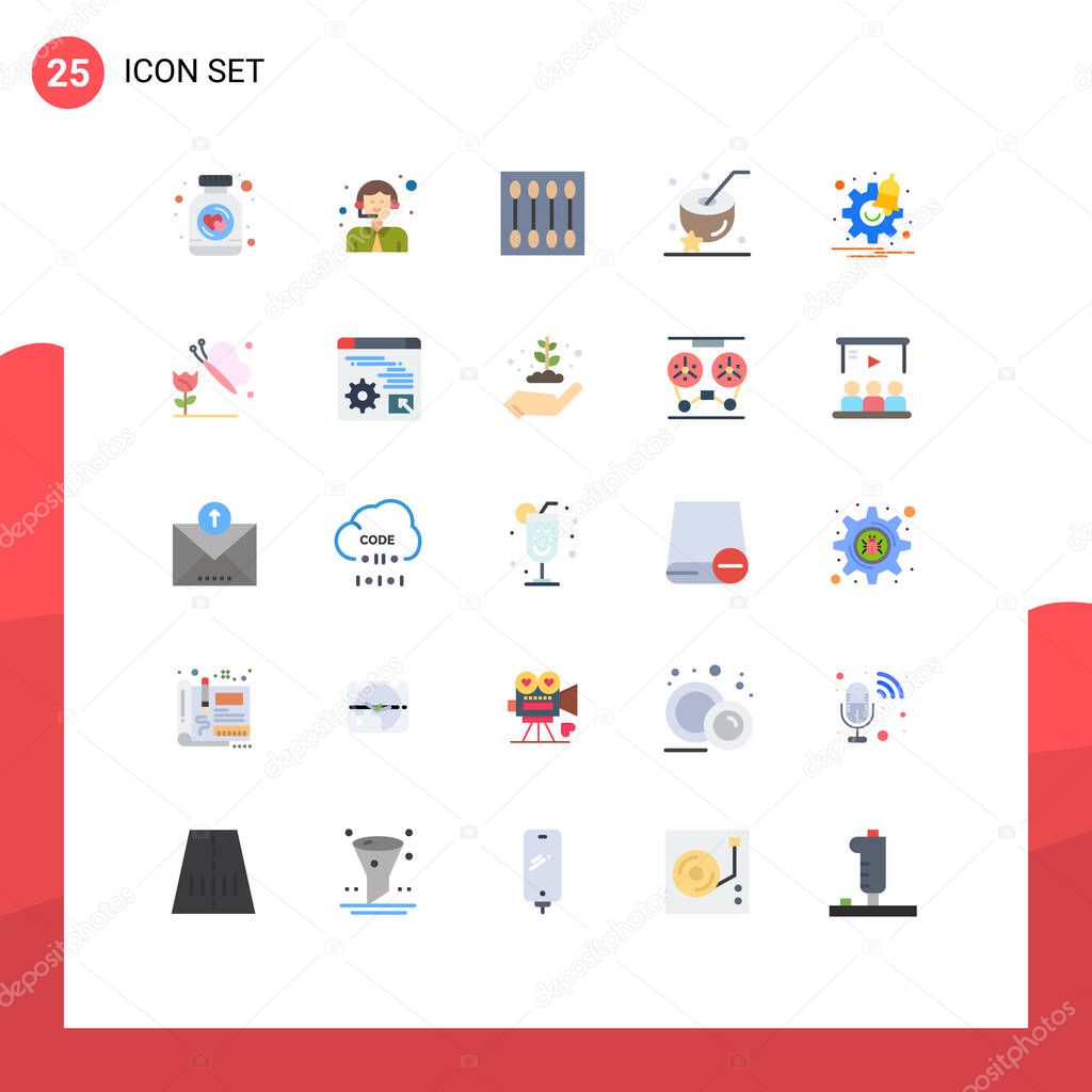 Modern Set of 25 Flat Colors and symbols such as notification, food, beauty, water, salon Editable Vector Design Elements
