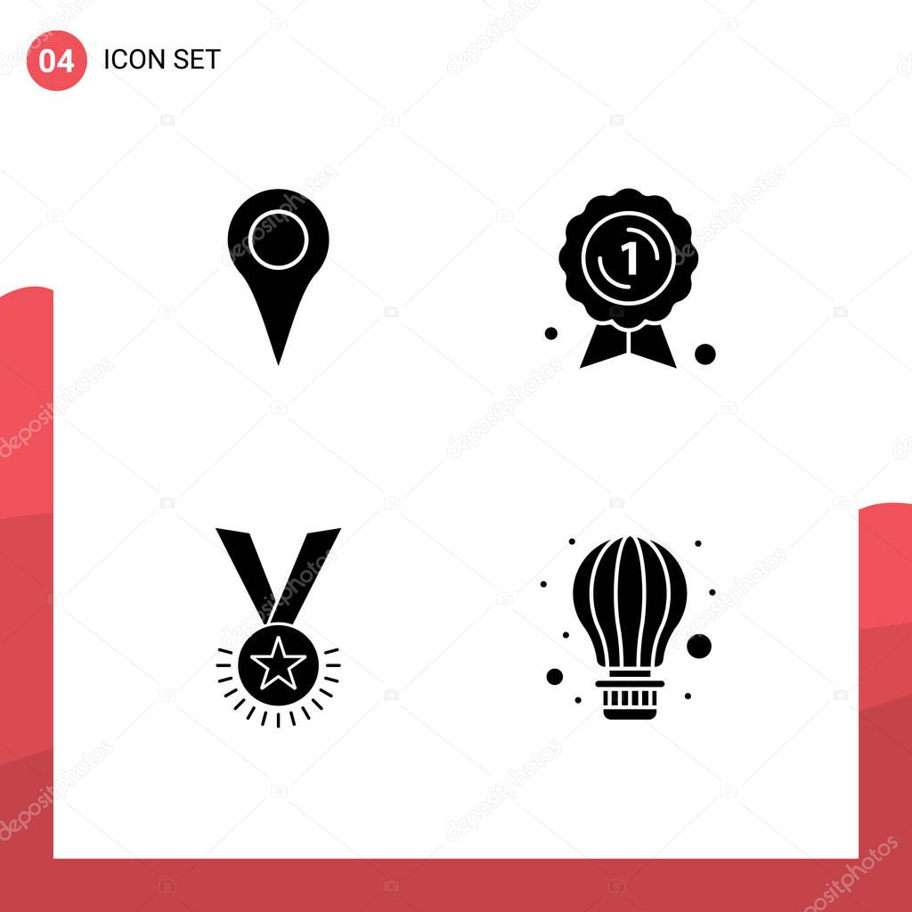 Pack of Modern Solid Glyphs Signs and Symbols for Web Print Media such as geo location, honor, pin, badge, rank Editable Vector Design Elements