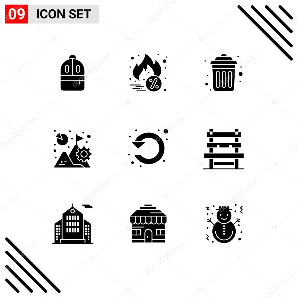 Pictogram Set of 9 Simple Solid Glyphs of refresh, mission, garbage, growth, business Editable Vector Design Elements