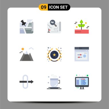 9 Modern UI Simgesi Simgesi Kümesi Güneş, manzara, harita, yağmurlu, bitki Düzenlenebilir Vektör Tasarım Elementleri