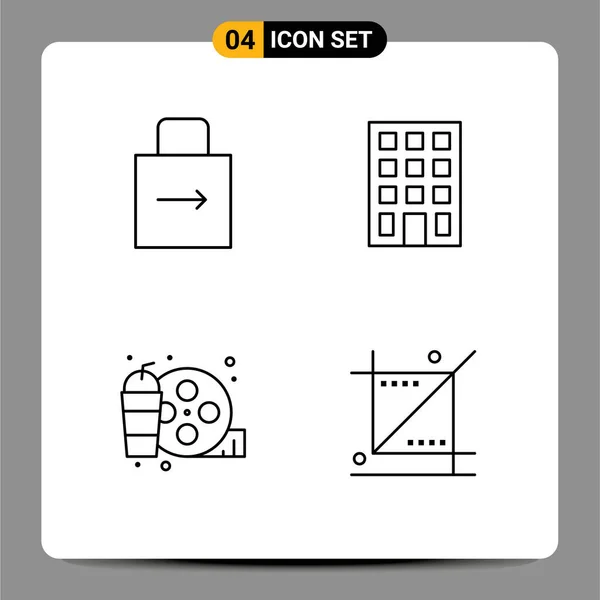 Mobile Interface Line Set Pictograms Arrow Drink Protect Buildings Hobby — Stock Vector