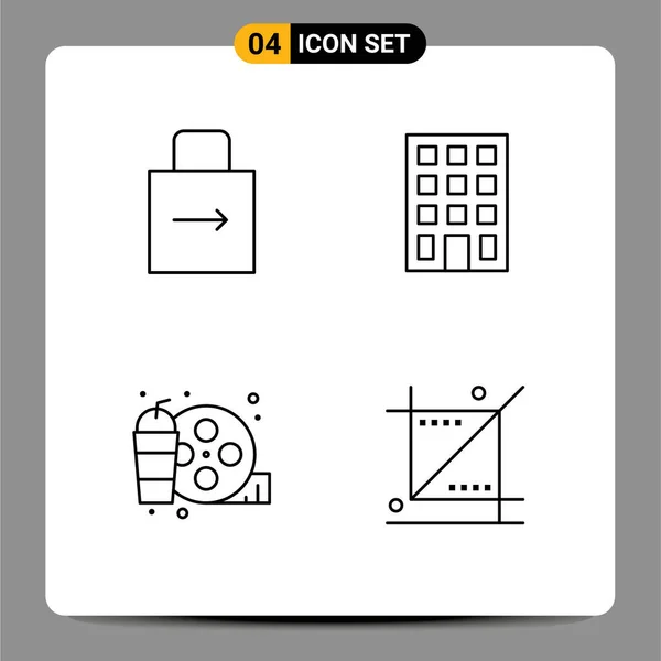 Mobile Interface Line Set Pictograms Arrow Drink Protect Buildings Hobby — Vector de stock