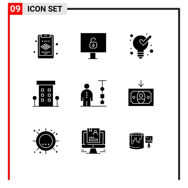 Solid Glyph Pack Mit Universellen Symbolen Für Unternehmensführung Diagramm Lösung — Stockvektor