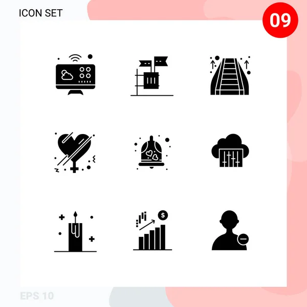 2017 Mobile Interface Solid Glyph Set Pictograms Bell Love Junk — 스톡 벡터