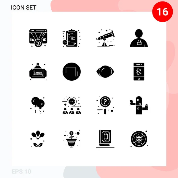 Mobile Interface Solid Gyph Set Pictograms Padlock Human Page Body — Vector de stock