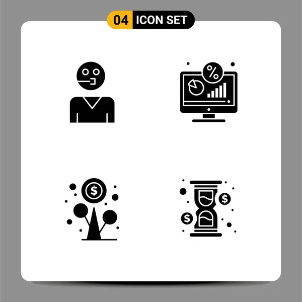 Pictogram Set Simple Solid Glyphs Avatar Screen Support Display Flower — Stock Vector