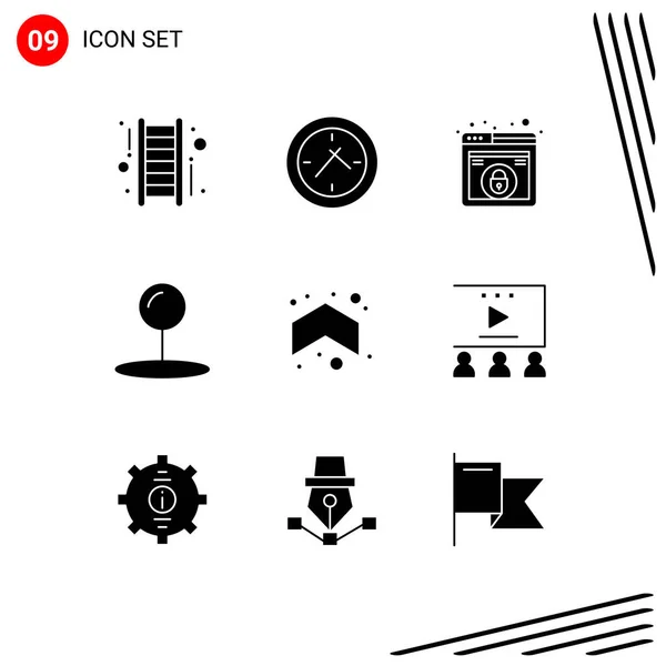 Universal Solid Glyphs Set Web Mobile Applications Direction Arrows Lock — Stock Vector