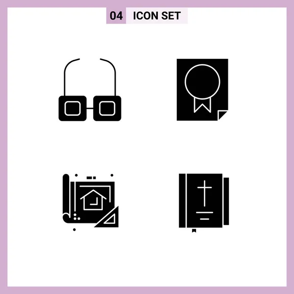 Mobile Interface Solid Glyph Set Pictograms Glasses Blue Award Paper — Stockový vektor