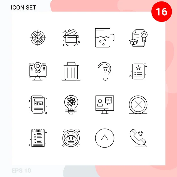 Pictogram Set Simple Outlines Education Mug Cooking Drink Supermarket Editable — 스톡 벡터