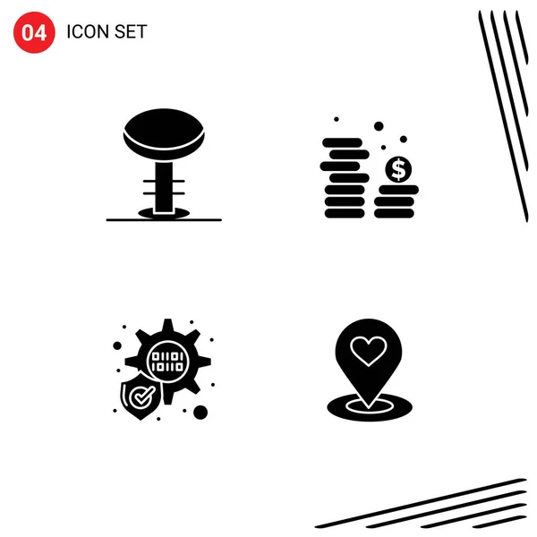 Set Commercial Solid Glyphs Pack Bar Location Stool Money Location — Archivo Imágenes Vectoriales