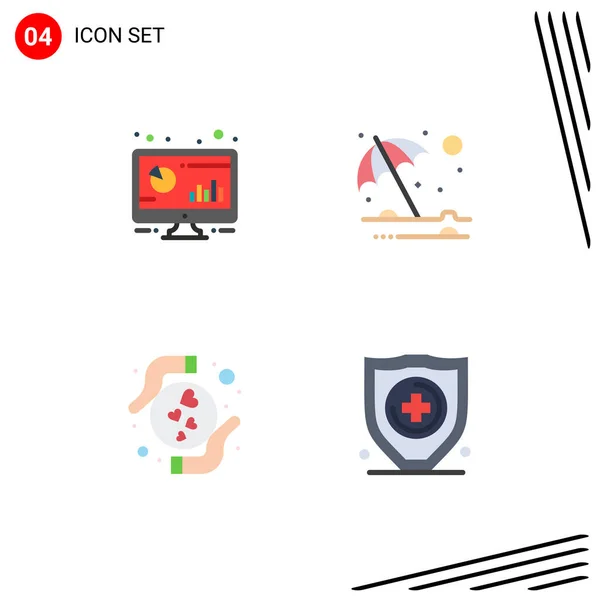 Pictogram Set Egyszerű Lapos Ikonok Analitikus Gondozás Monitor Védelem Szerelem — Stock Vector