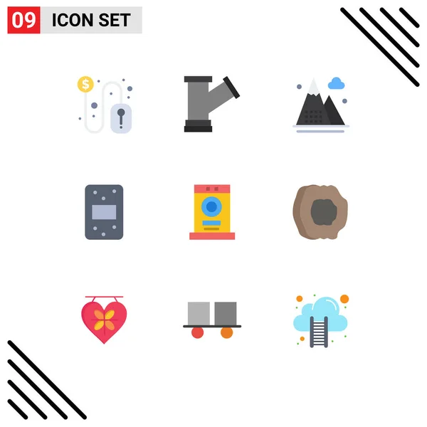 Mobile Interface Flat Color Set Pictograms Dryer Pack Activities Food — Stockový vektor