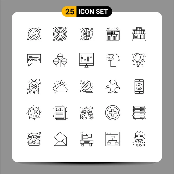 Mobile Interface Line Set Pictograms Market Online Investment Store Sound — Stock Vector
