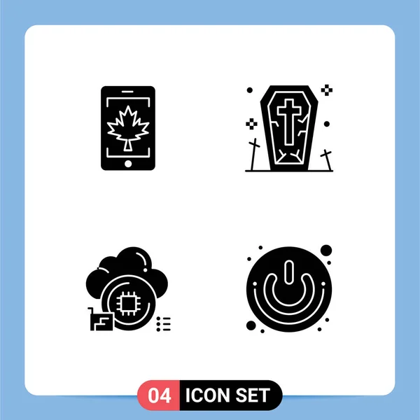 Universal Solid Glyphs Set Web Mobile Applications Mobile Processor Leaf — Stock Vector