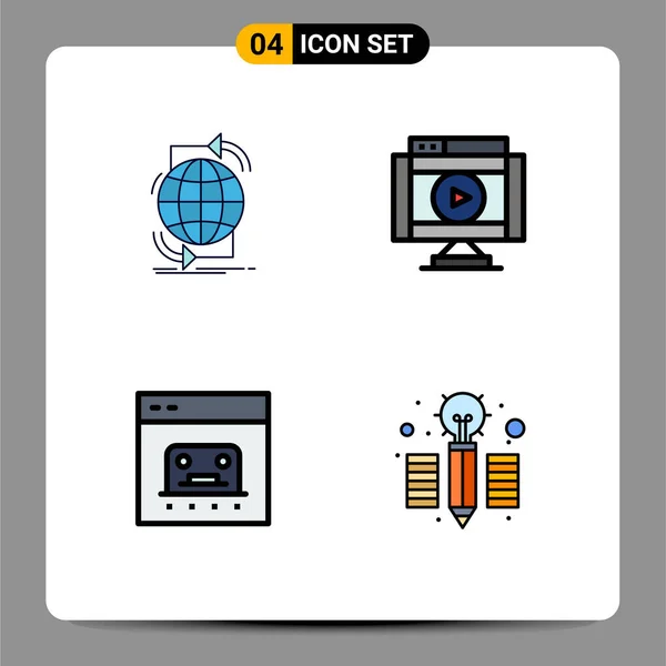 Filledlineフラットカラーパック4ユニバーサルシンボルの接続性 ビデオ ネットワーク ビジネス編集可能なベクトルデザイン要素の — ストックベクタ