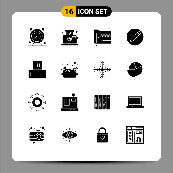 Universal Icon Symbols Group Modern Solid Glyphs Box Ceruza Reggeli — Stock Vector